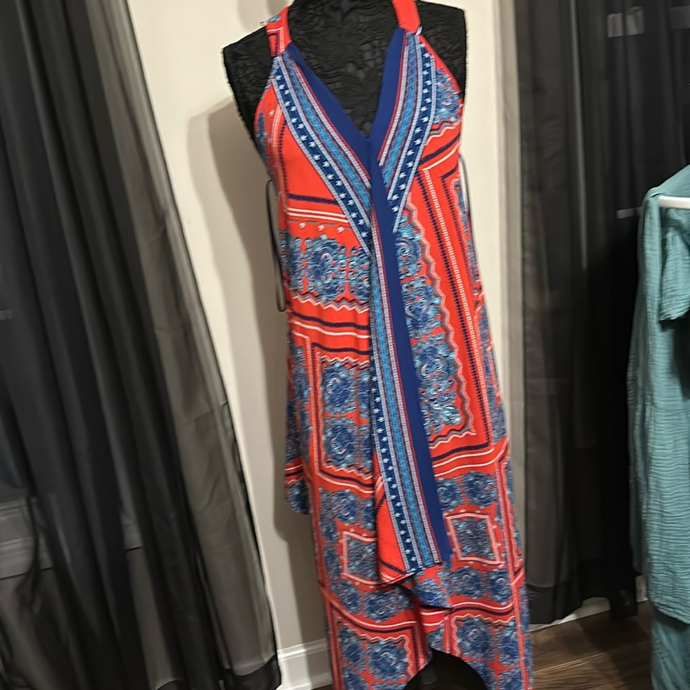 SLNY red/white/blue Make a statement  patchwork Bandana flowing stunning dress.